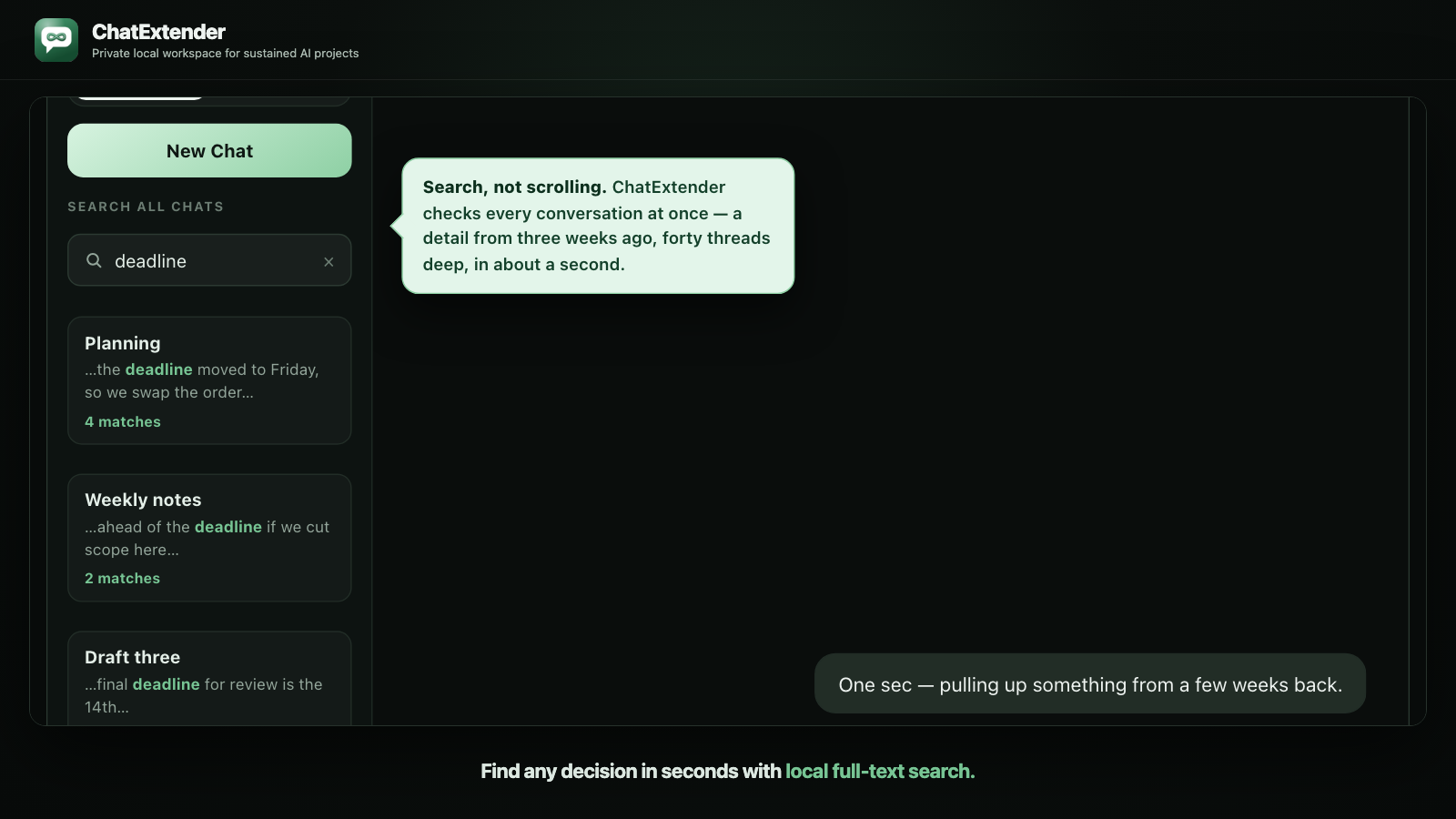 Synthetic cross-chat search demonstration